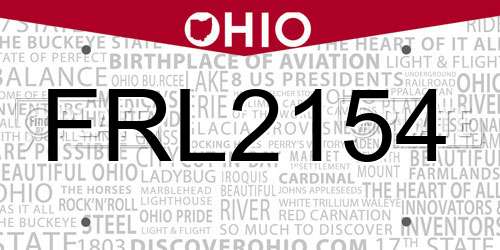 FRL2154 Ohio License Plate