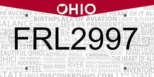 FRL2997 Ohio License Plate