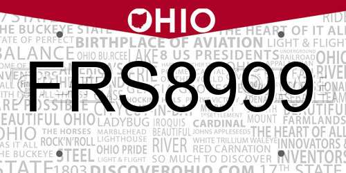FRS8999 Ohio License Plate