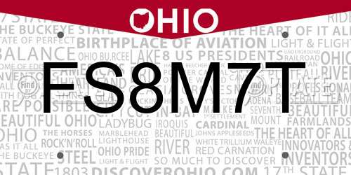 FS8M7T Ohio License Plate