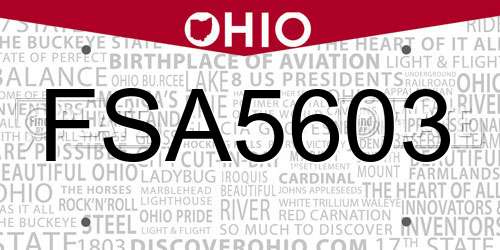 FSA5603 Ohio License Plate