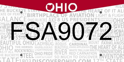 FSA9072 Ohio License Plate