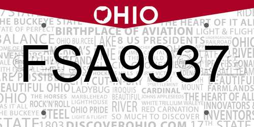FSA9937 Ohio License Plate