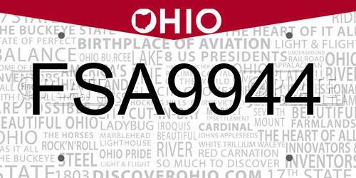 FSA9944 Ohio License Plate
