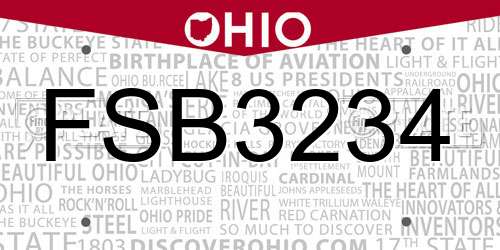 FSB3234 Ohio License Plate