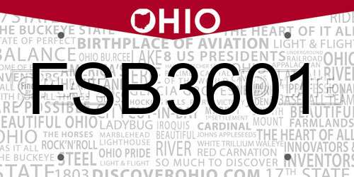 FSB3601 Ohio License Plate