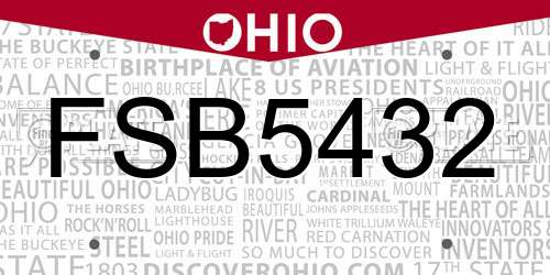 FSB5432 Ohio License Plate