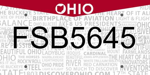 FSB5645 Ohio License Plate