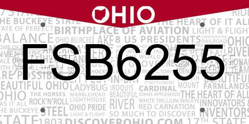 FSB6255 Ohio License Plate