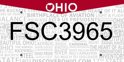 FSC3965 Ohio License Plate