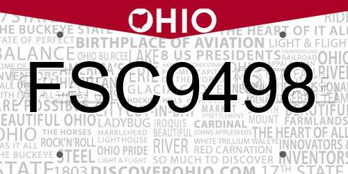 FSC9498 Ohio License Plate