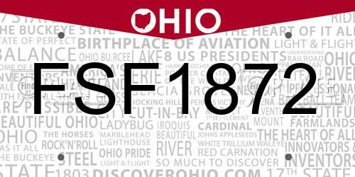 FSF1872 Ohio License Plate