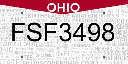FSF3498 Ohio License Plate