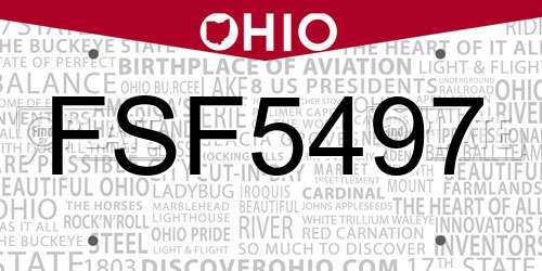 FSF5497 Ohio License Plate