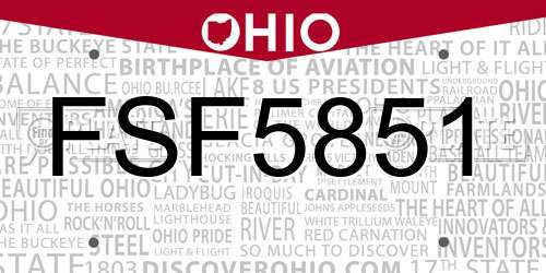 FSF5851 Ohio License Plate