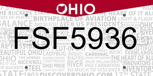 FSF5936 Ohio License Plate