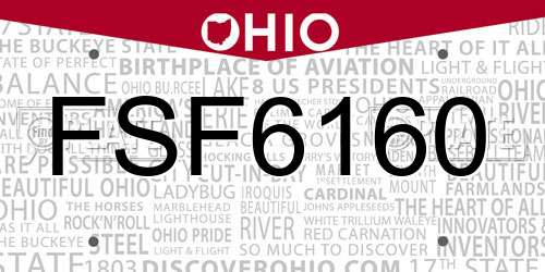 FSF6160 Ohio License Plate