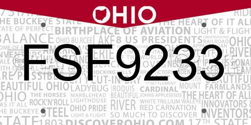 FSF9233 Ohio License Plate