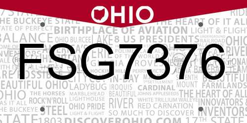 FSG7376 Ohio License Plate