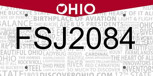 FSJ2084 Ohio License Plate