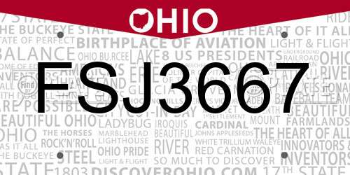 FSJ3667 Ohio License Plate