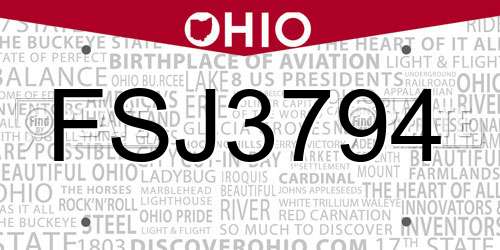 FSJ3794 Ohio License Plate