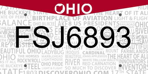FSJ6893 Ohio License Plate