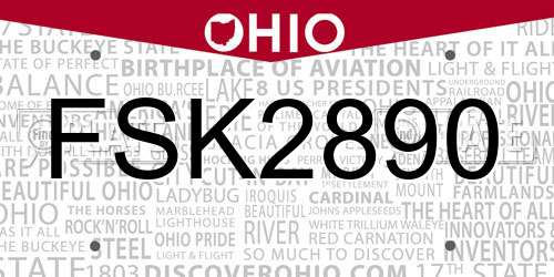 FSK2890 Ohio License Plate