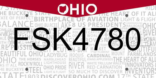 FSK4780 Ohio License Plate