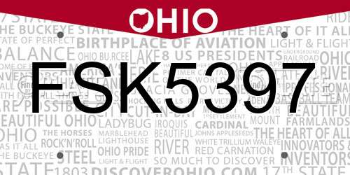 FSK5397 Ohio License Plate