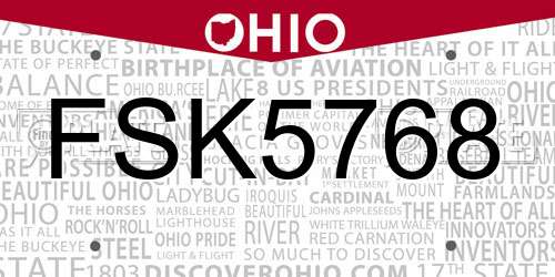 FSK5768 Ohio License Plate