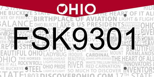 FSK9301 Ohio License Plate