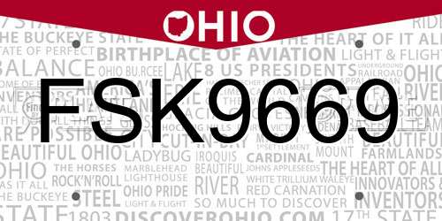 FSK9669 Ohio License Plate