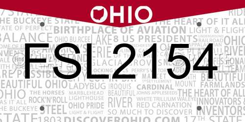 FSL2154 Ohio License Plate