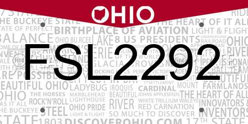 FSL2292 Ohio License Plate