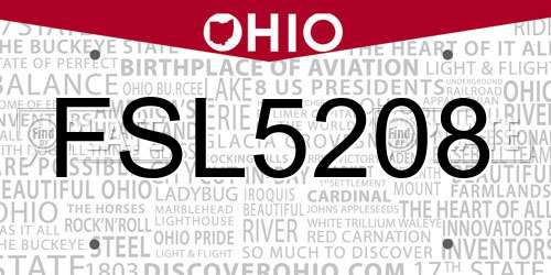 FSL5208 Ohio License Plate
