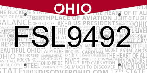 FSL9492 Ohio License Plate
