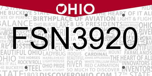 FSN3920 Ohio License Plate