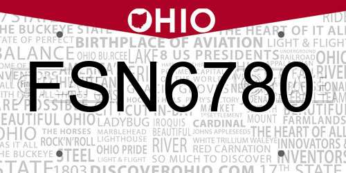 FSN6780 Ohio License Plate