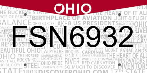 FSN6932 Ohio License Plate