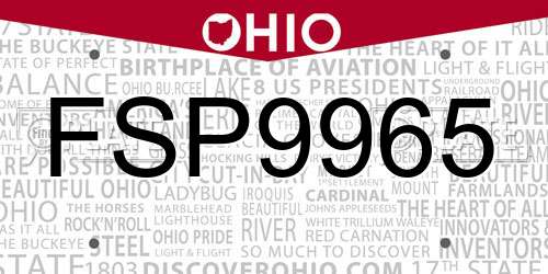 FSP9965 Ohio License Plate