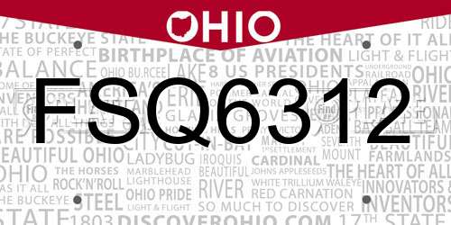 FSQ6312 Ohio License Plate