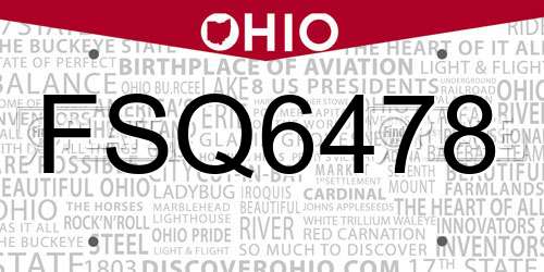 FSQ6478 Ohio License Plate