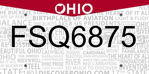 FSQ6875 Ohio License Plate