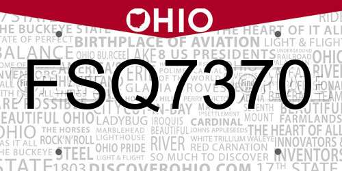 FSQ7370 Ohio License Plate