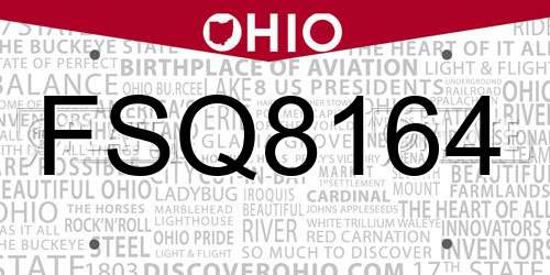 FSQ8164 Ohio License Plate