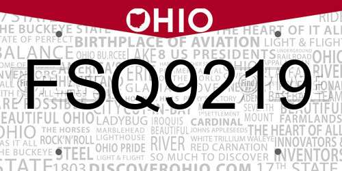FSQ9219 Ohio License Plate