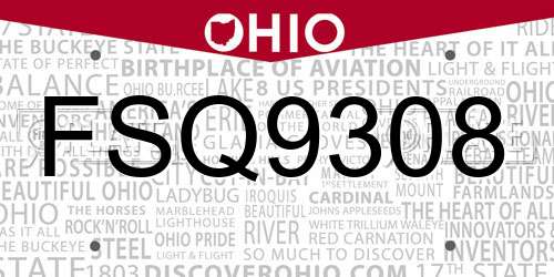FSQ9308 Ohio License Plate