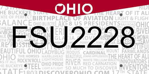 FSU2228 Ohio License Plate