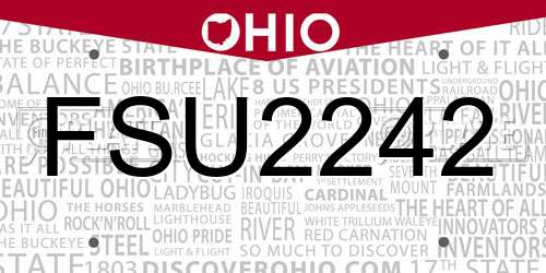 FSU2242 Ohio License Plate